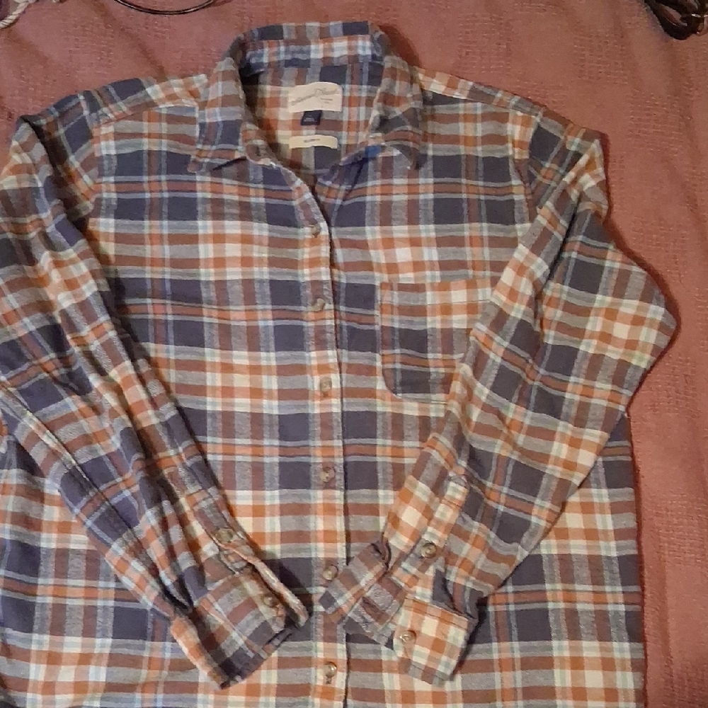 Universal Thread Men's Casual Plaid Shirt - Blue and Orange